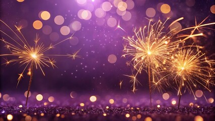 Naklejka premium Golden Fireworks and Purple Bokeh with Christmas Star Lights – Holiday Background with Copy Space - 5