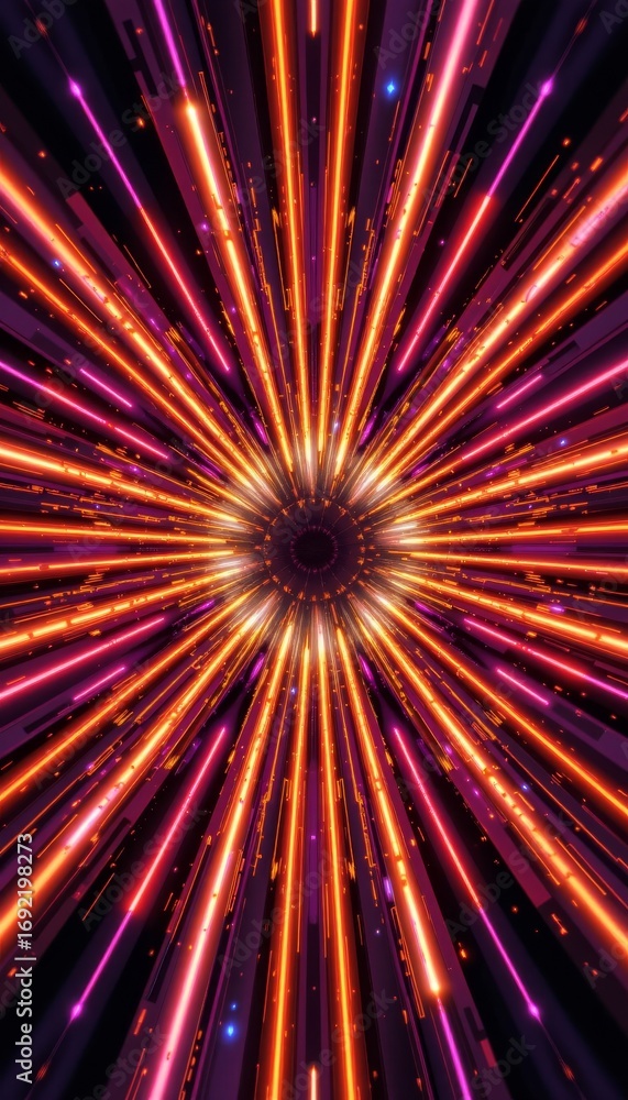 Poster the image depicts a dynamic, vibrant scene resembling a starburst or explosion of light emanating fr