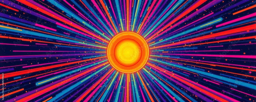 Poster the image features a vibrant and dynamic display of multicolored light streaks radiating outward fro