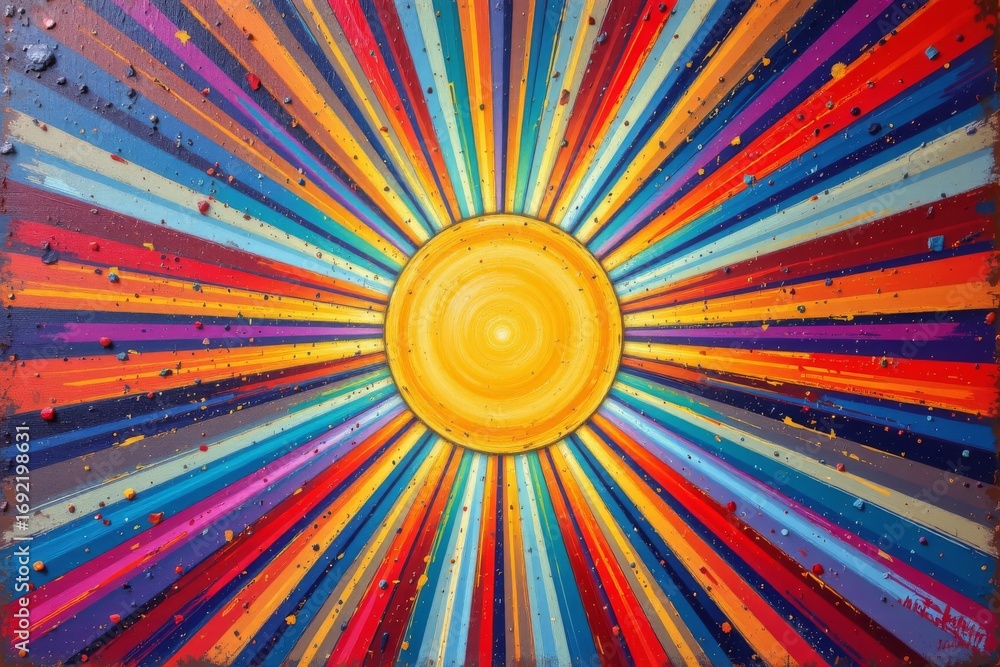 Poster the image features a vibrant, abstract design with a central circular element radiating outward in a