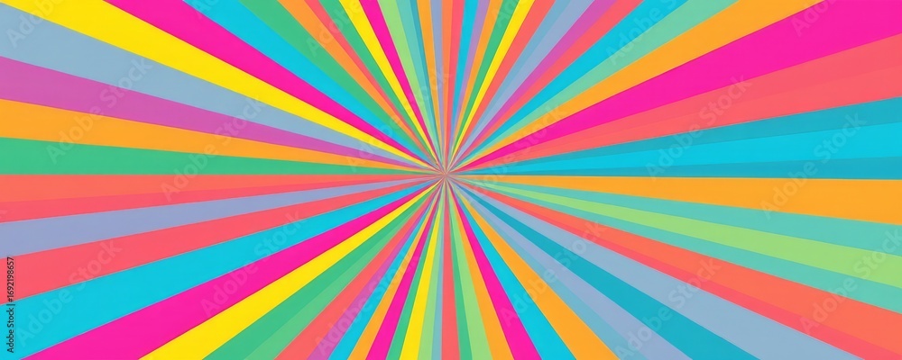 Poster the image features a vibrant, radiating pattern composed of numerous colorful stripes emanating from