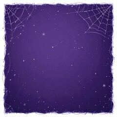 Fototapeta premium Dark purple Halloween background with sparkling glitter and a spooky white spider web frame for party invitations