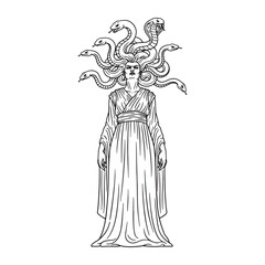 Artistic Tisiphone Lineart – Tisiphone Vector Illustration with Legendary Divine Details – Tisiphone Drawing – Line Art Drawing of Tisiphone – Tisiphone Icon