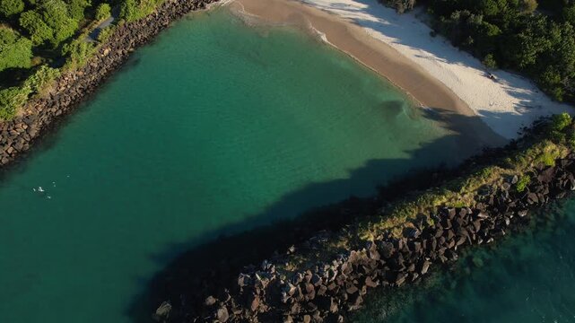 Marlo&rsquo;s Beach Parking Lot On A Sunny Day In New South Wales, Australia. Aerial Drone Shot