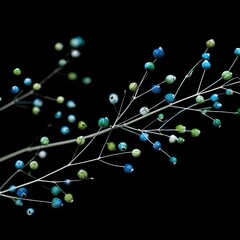 Delicate, beaded branch against black