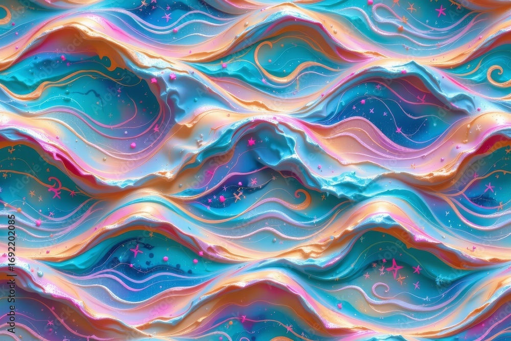 Poster the image features an abstract, swirling pattern resembling flowing waves or a marbled texture with 