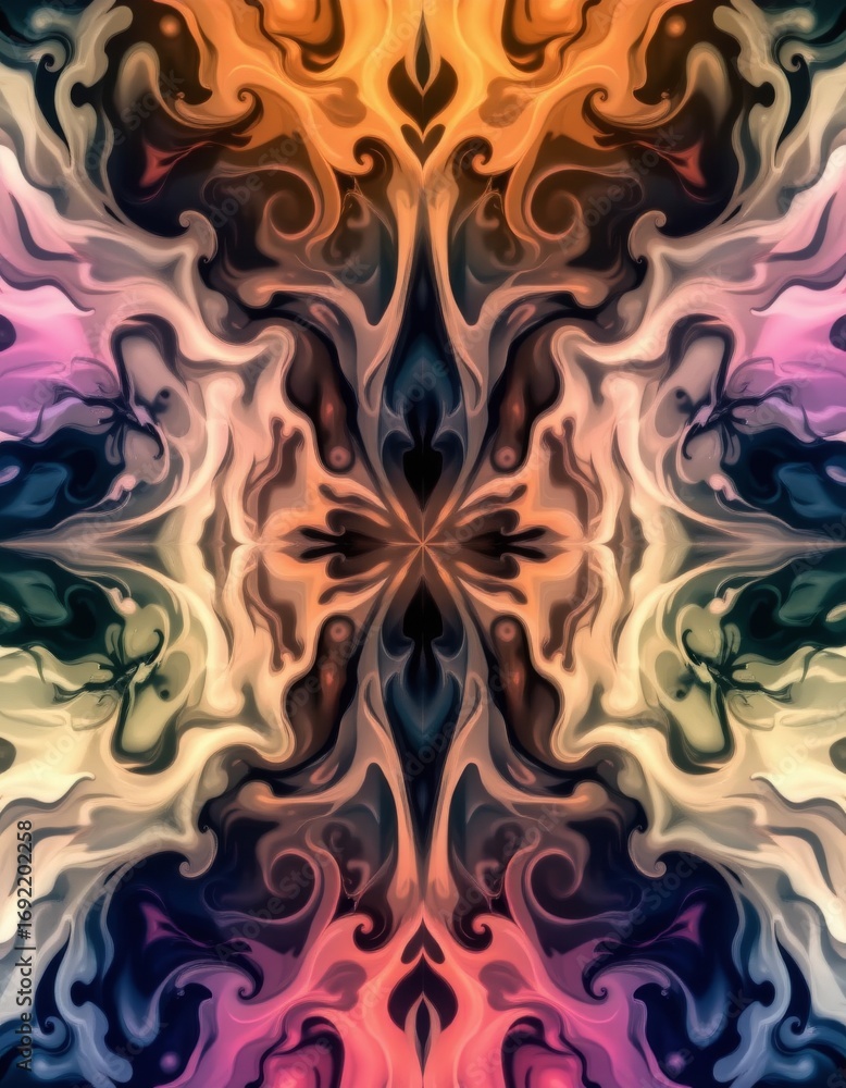 Aufkleber the image features an intricate, symmetrical pattern that resembles a swirling, abstract design with