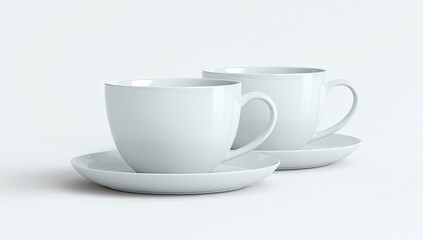 Obraz premium Two white ceramic cups and saucers on a light background