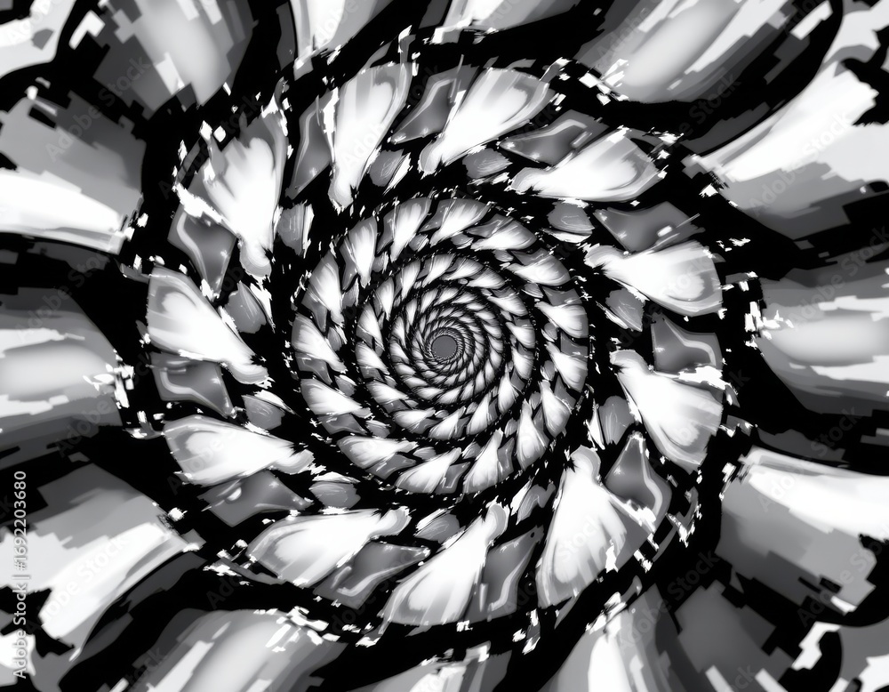 Poster the image depicts a mesmerizing spiral pattern with a dynamic sense of motion, created through a ser