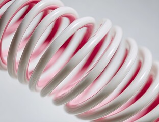 Close-up of a coiled spring, alternating white and pink sections