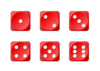 Red dice set. Set of dice with numbers. Vector illustration