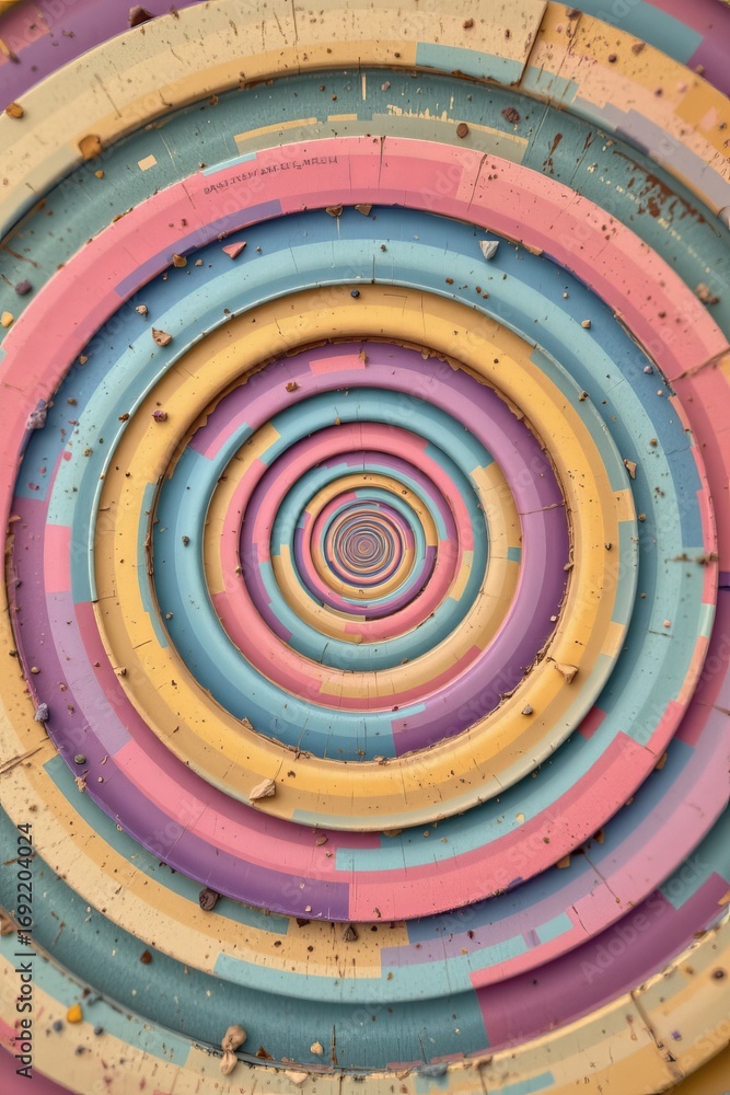 Poster the image features a vibrant, multicolored spiral pattern created by concentric rings that recede in