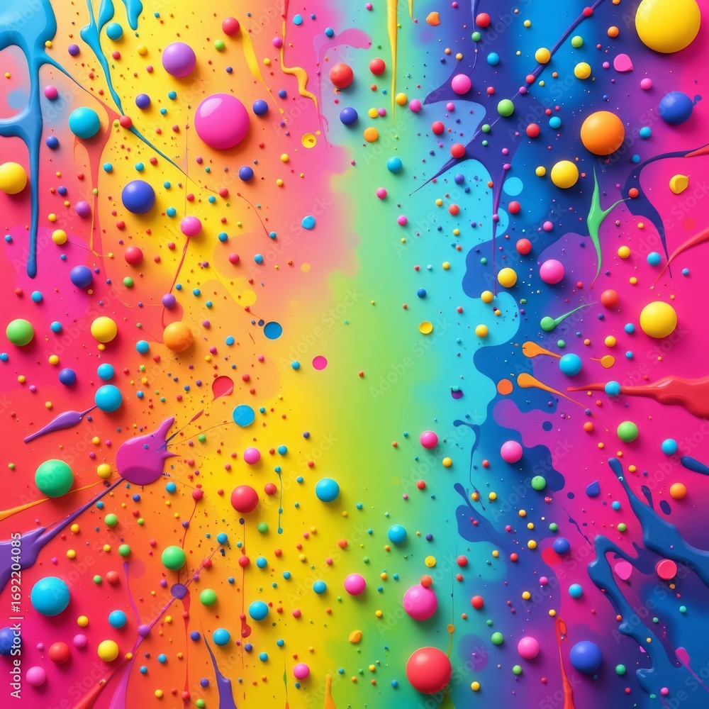 Poster the image features a vibrant, abstract background filled with colorful paint splashes and drips
