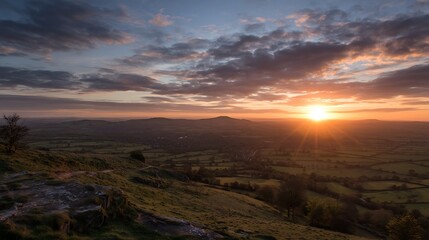 sunset at glastonbury tor.