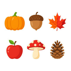 Charming autumn icon set stickers, isolated, on transparent background. Perfect for seasonal designs, holidays, nature themes, and decorative elements with clean, modern aesthetic.