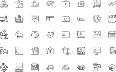 Business and Finance Vector Line Icons Set &ndash; Office, Technology, Communication, Remote Work (EPS)