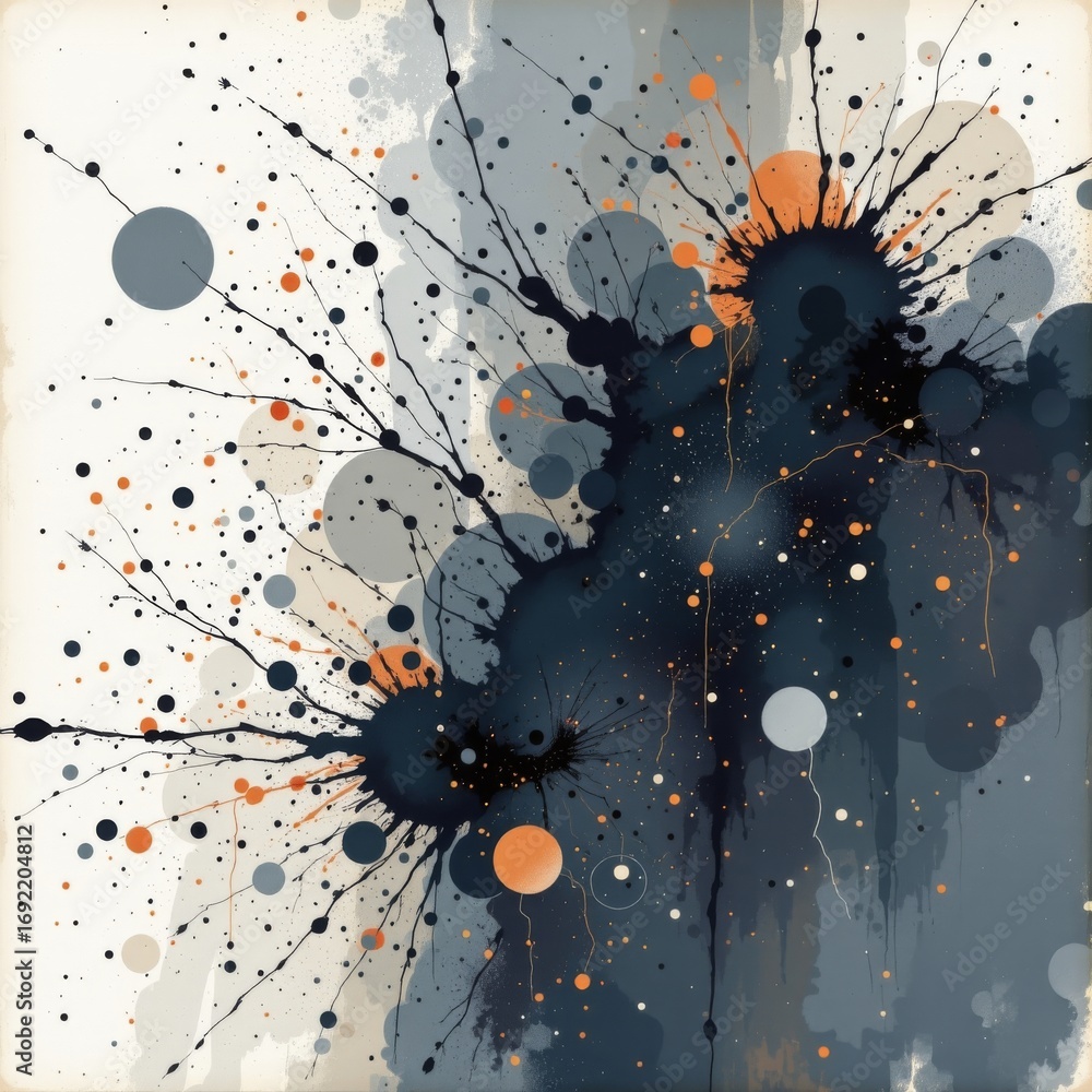 Aufkleber the image features an abstract composition with splashes and splatters of paint in various shades of