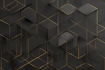 Golden geometric cube pattern on dark background