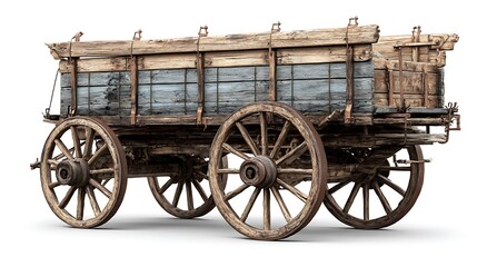 Transparent background with old wooden wagon carriage.
