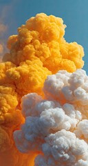 Vibrant yellow and white smoke clouds against a vibrant blue sky