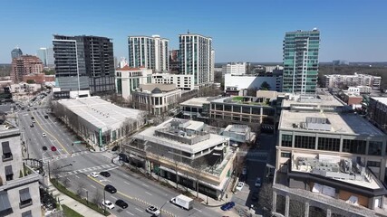 Upscale Buckhead neighbourhood with residential and commercial highrise buildings, Atlanta, Georgia, Peachtree Road, Aerial