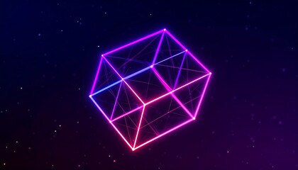 Neon cube in space