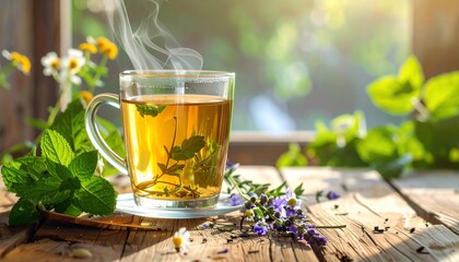 Aromatic Herbal Tea on Sunny Morning
