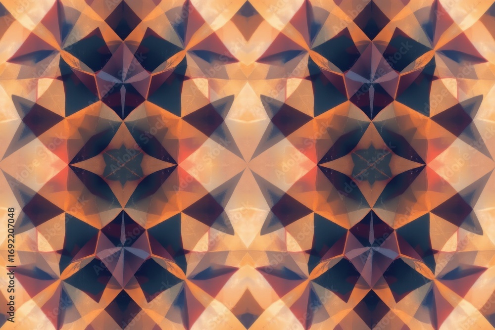 Poster the image features a geometric pattern with symmetrical star and diamond shapes, creating a kaleidos