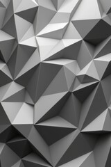 The image features a geometric pattern composed of numerous three dimensional triangular facets arranged in a seemingly random, yet coherent design