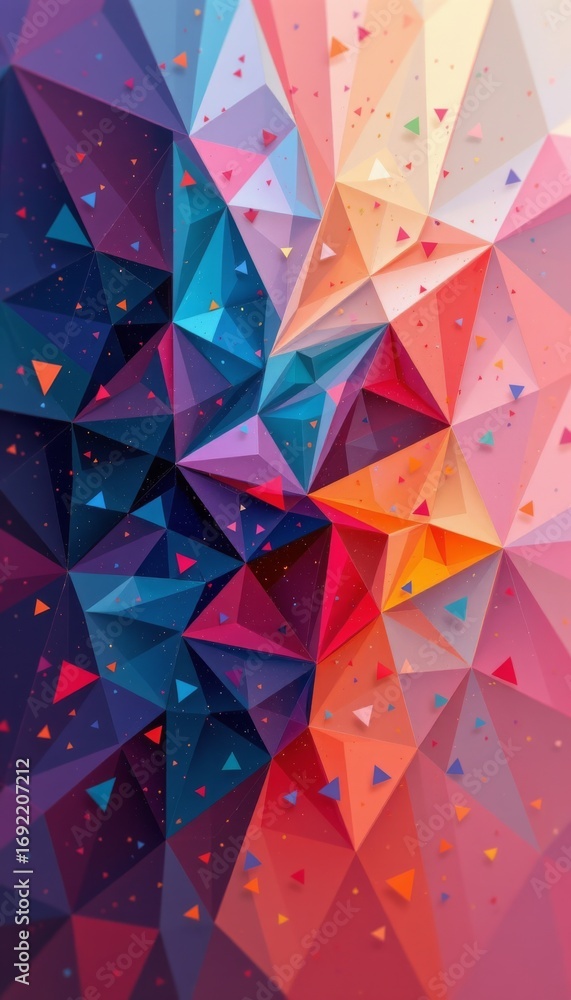 Fototapete the image features an abstract geometric design composed of numerous interconnected triangles in a v