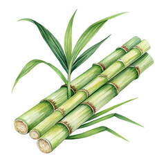 Fototapeta premium Fresh green sugarcane stalks with leaves isolated on transparent background