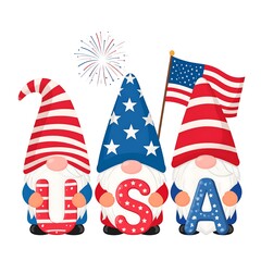 Patriotic gnomes hold letters USA
