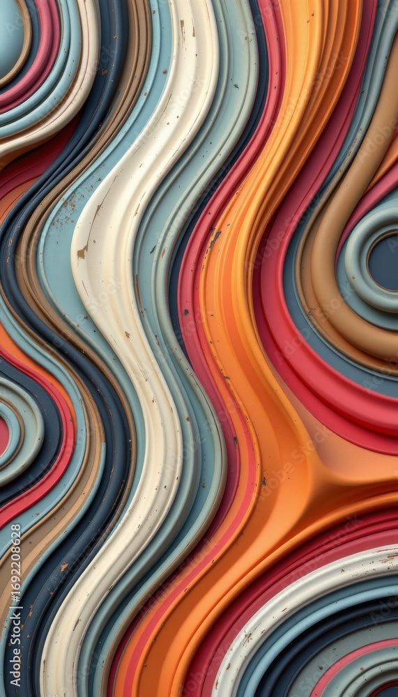 Poster the image features a vibrant and dynamic pattern of swirling, layered colors that flow in a wavy, un