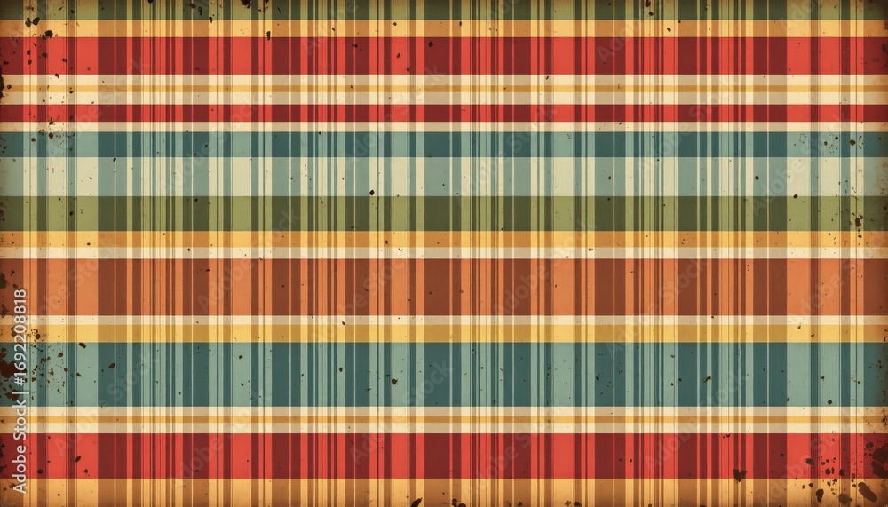 Aufkleber the image features a colorful, horizontal striped pattern with a plaid design, consisting of various