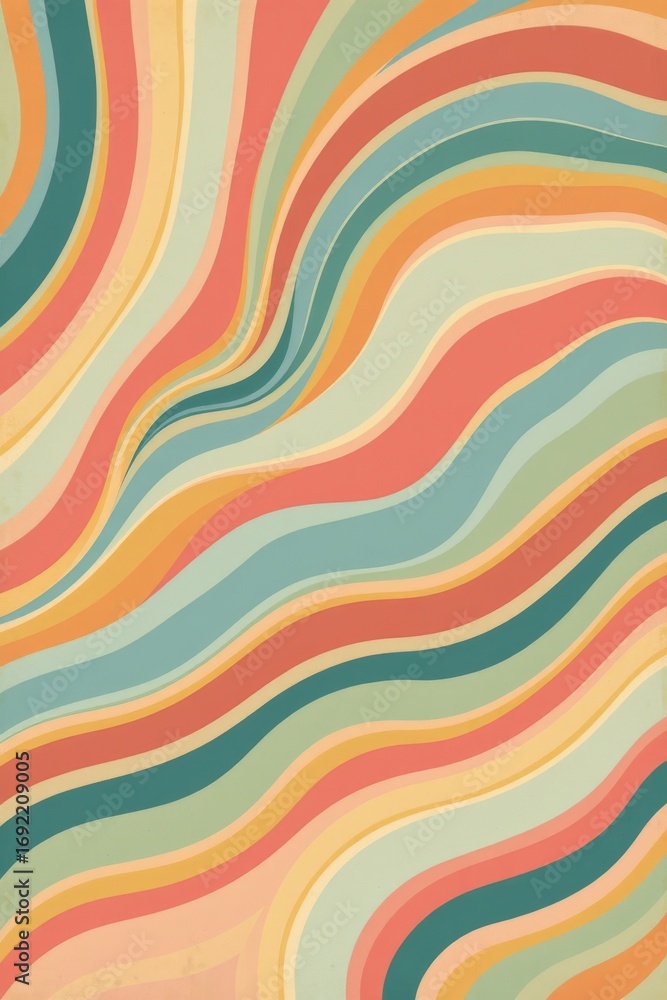 Poster the image features a vibrant, abstract pattern composed of flowing, wavy lines in various warm and c