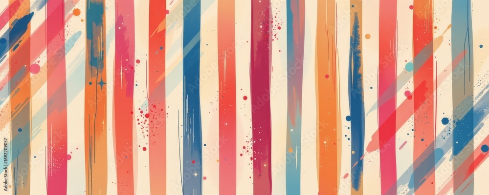 Poster the image features a colorful, abstract pattern composed of vertical stripes and splatters