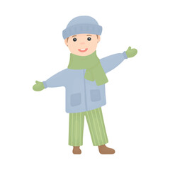 Boy in warm clothes. Child in winter.