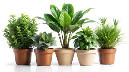 Obraz premium Group of potted green houseplants isolated on white background