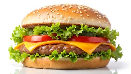Cheeseburger with lettuce and tomato isolated on white