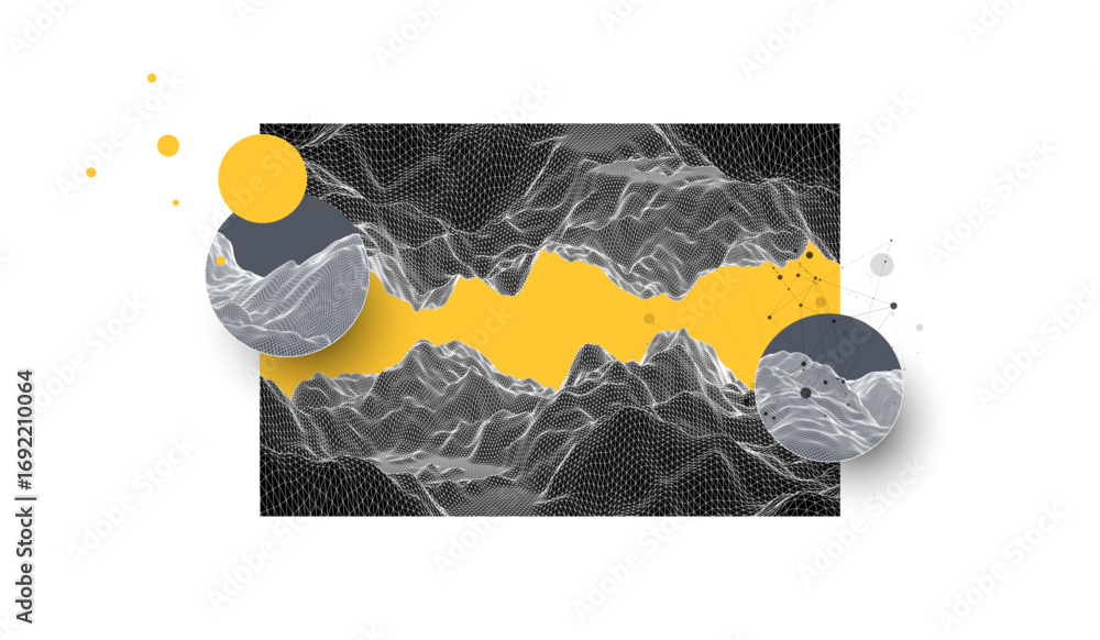 Aufkleber abstract wireframe art with digital mesh and geometric design. modern science or technology backgrou