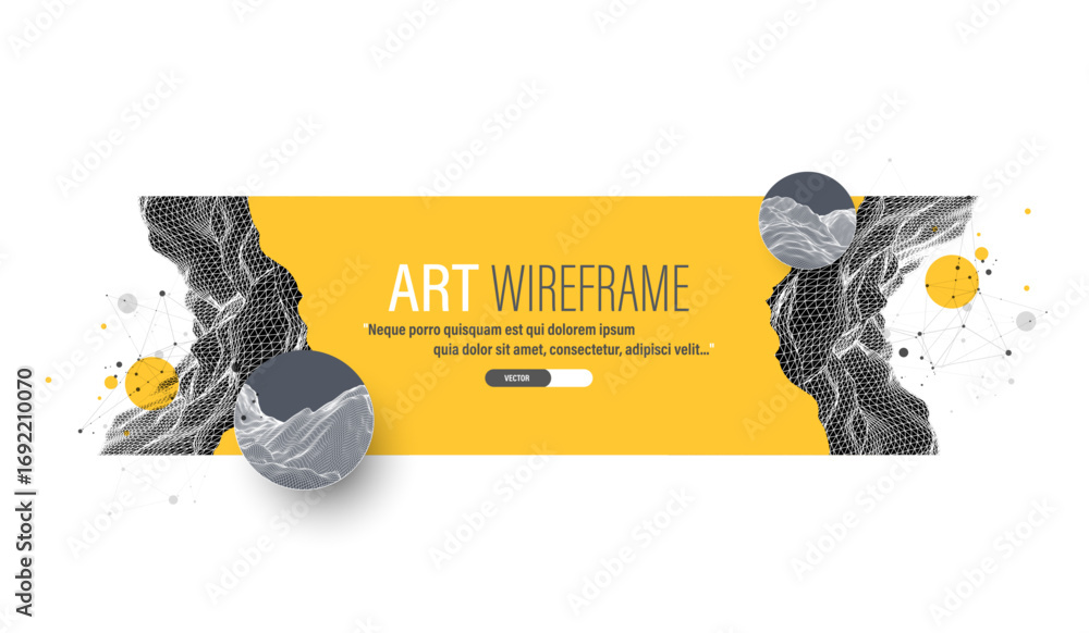 Aufkleber abstract wireframe art with digital mesh and geometric design. modern science or technology backgrou