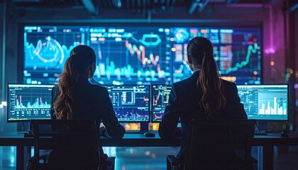 Business professionals analyzing Ethereum price charts on holographic screens
