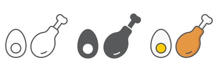 Keto diet icon, fitness and diet, egg and chicken leg sign vector graphics, editable stroke linear icon, eps 10