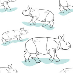 seamles pattern with rhino hand drawn background.eps