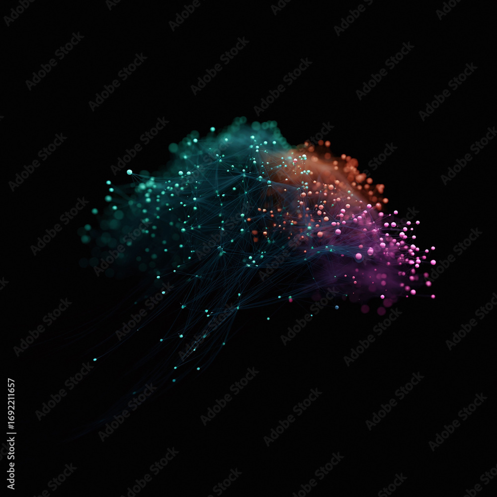 Poster abstract network of interconnected nodes glowing on a black background. represents connectivity, dat