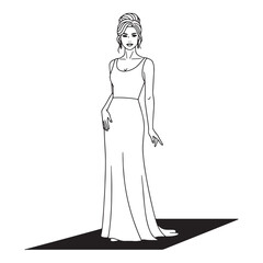Theatrical Stage Actress Lineart – Actress Vector Outline Drawing with Defined Details – Actress Drawing – Vector of Actress – Actress Outline