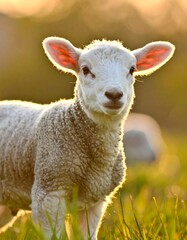 Fototapeta premium A lamb in a field at sunrise