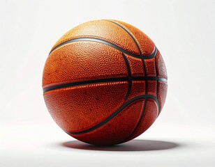Obraz premium A close-up studio shot of a classic orange basketball with black seams on a clean white background, highlighting its texture and form.