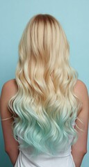 Naklejka premium Woman's long blonde hair with mint green highlights
