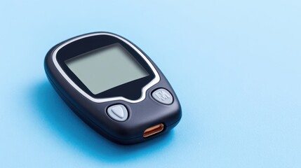 World Diabetes Day awareness medical illustration - Close-Up of Digital Glucometer on Blue Background for Diabetes Management.  highlighting blood sugar monitoring, healthcare support, healthy